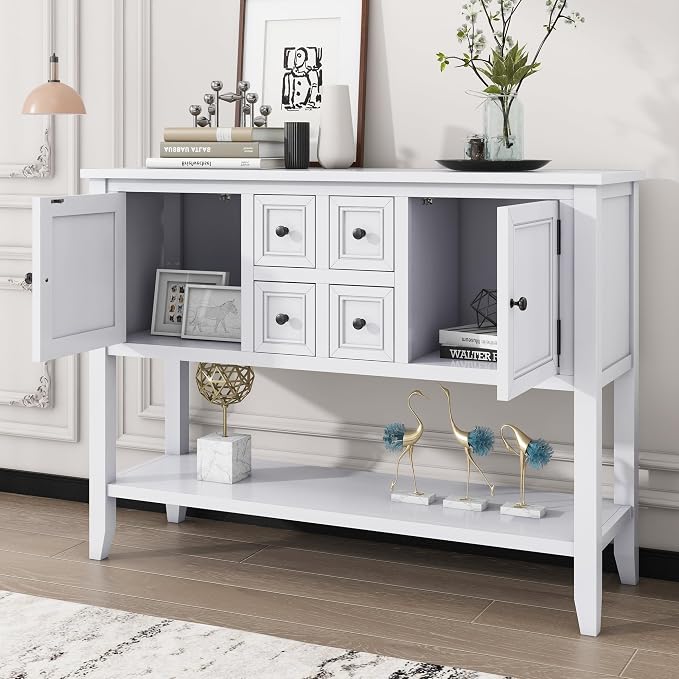 Merax Sideboard Buffet Cabinet with Storage, Rustic Storage Cabinet Console Table, White