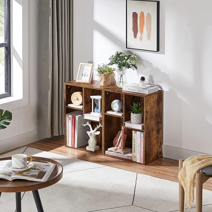 VECELO 3-Cube Small Bookshelf, Modern Bookcases with Shelves Height Up to 12.8 Inches, Suit for Common Size Textbook, Vertical or Horizontal, Cubby Storage Organizer,Rustic Brown