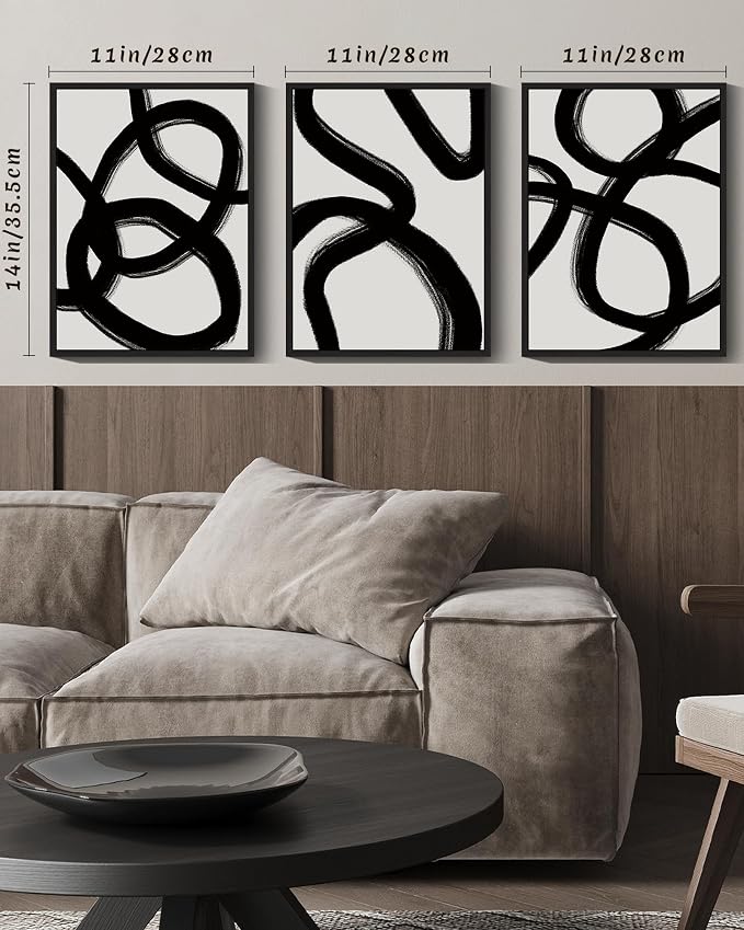 Drsoum Black and Gray Abstract Framed Wall Art Decor Duotone Minimal Dark Brush Stroke Prints Shapes Illustrations Modern Art Decorative Ready To Hang - 11x14in Black Framed