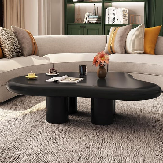 35.82" Black Cloud Coffee Table, Modern Round Edge Coffee Table with 4 Sturdy Support Legs and 2.67" Thick Tabletop,Easy Match for Living Room, Bedroom, Balcony,Patio
