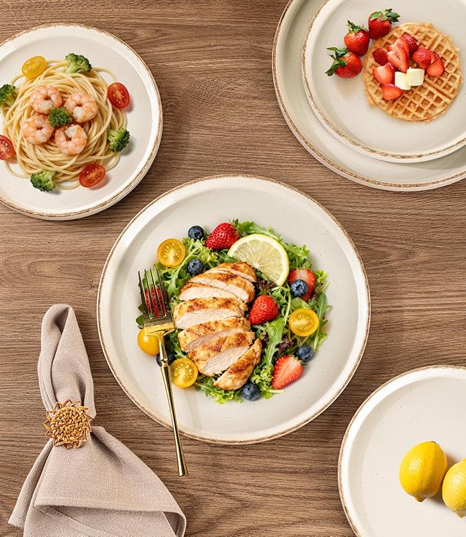 AmorArc Ceramic Dinnerware Sets for 4, 12 Pieces Handpainted Plates and Bowls Set with Rustic Terracotta Underside, Scratch Resistant Stoneware Dishes Set, Dishwasher & Microwave Safe