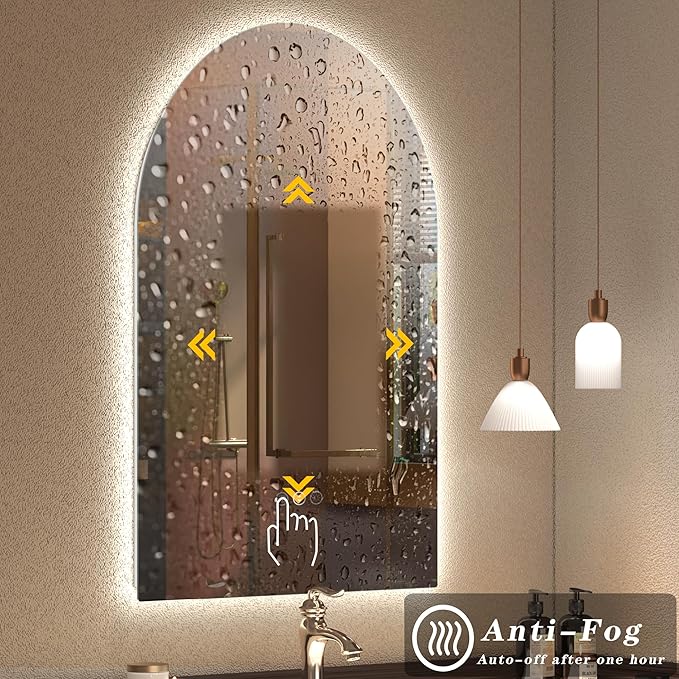 Backlit Arched LED Bathroom Mirror 24x36 Inch, Dimmable LED Vanity Mirror with Lights, Anti-Fog, 3 Colors, Memory, ETL Listed