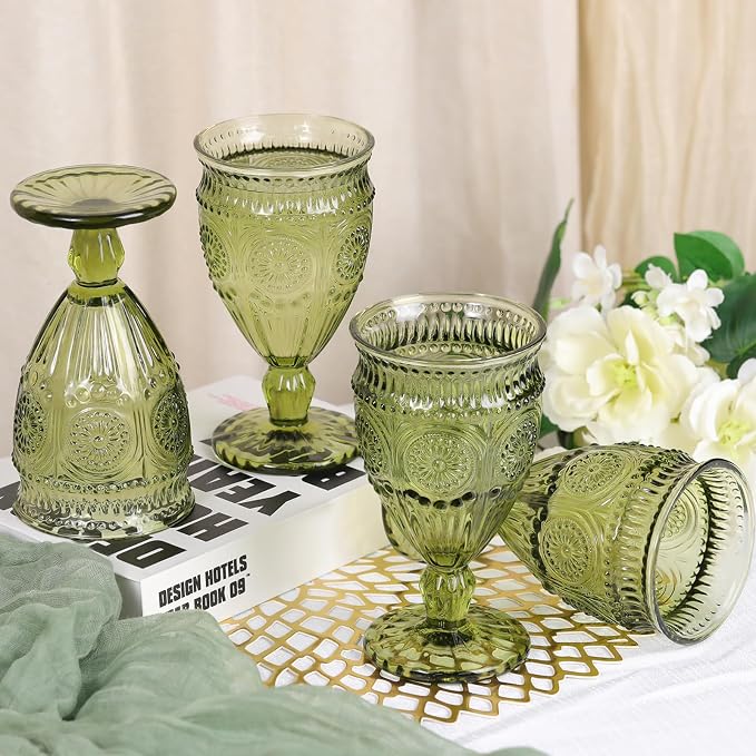 Darlion Goblet, Goblet Glasses, Green Goblets, Wine Goblets, Wine Glasses Set of 4, 12oz Water Goblets, Green Wine Glasses for Party Home Wedding