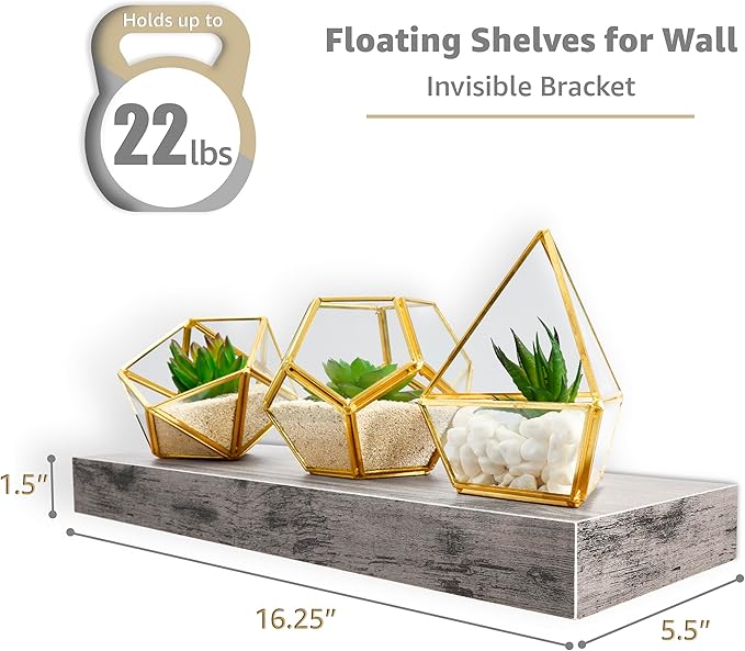 Sorbus Floating Shelves for Wall - Set of 3 Rustic Wood Wall Shelves for Living Room, Kitchen, Bedroom, Bathroom Storage - 16" Book Shelf for Wall/Home Decor, Farmhouse, Frames & Trophy Display