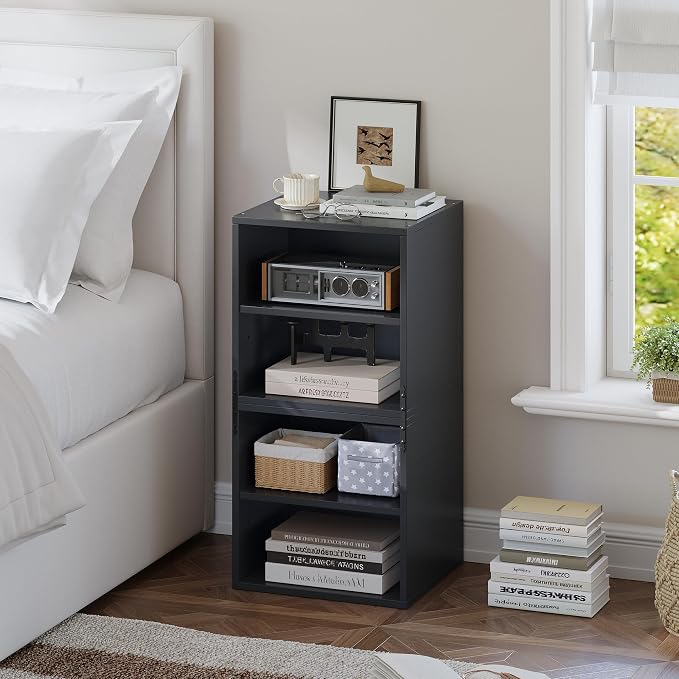 Homkdom 4 Cube Storage Organizer with 2 Removable Open Shelves, DIY Bookcase with Anti-Tip Design, Stackable Cube Shelf for Bedroom, Office, Dorm, Black