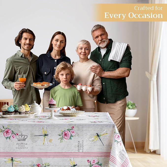 Maison d' Hermine Table Cloth Rectangle Table 100% Cotton 54 x 72 Inches Tablecloth Reusable Decorative for Dining Room Farmhouse Home Valentines Day Decorations Spring Summer - Champ De Mars