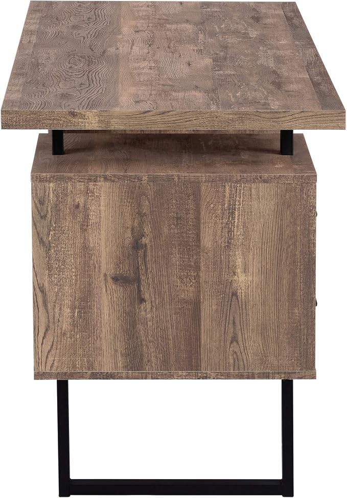 Monarch Specialties Computer Desk with Drawers - Contemporary Style - Home & Office Computer Desk with Metal Legs - 60"L (Brown Reclaimed Wood Look)
