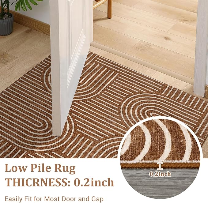 Modern Rug 2x6 Runners for Hallways, Abstract Kitchen Runner Rugs Non Slip Bath Runner, Rainbow Washable Runners Rug for Bedroom, Soft Long Rugs for Entryway Bathroom Laundry Dorm, Copper