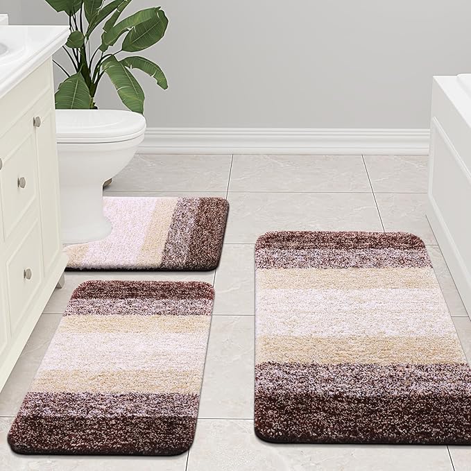 Arotive Microfiber Bathroom Rugs, Shaggy Soft and Absorbent Bath Rug, Non-Slip, Thick Plush Machine Washable Dry Bath Mats for Bathroom, Tub and Shower, 40x32, Brown, Rectangular