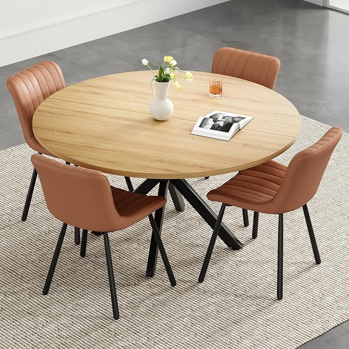 Soohow 47.2" Solid Wood Round Dining Kitchen Table for 4-6 People with Intersecting Pedestal Base