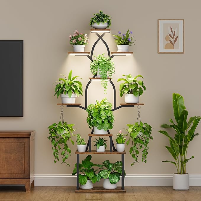 Plant Stand Indoor with Grow Lights - 7 Tier Indoor Plant Shelf, 64" Tall Plant Stands for Indoor Plants, Corner Metal Plant Stand, Plant Holder for Living Room, Porch, Black