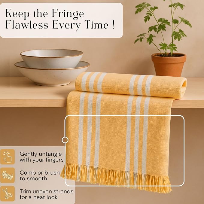 Stripe Kitchen Towels 12 Pack, 16x26 Inches, Dish Cloths for Drying, Wiping, Absorbent Tea Towels, Washable Rags, Reusable Cleaning Cloths for Everyday Kitchen Tasks - Mustard Yellow