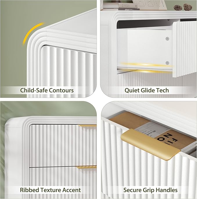 Fluted 6 Drawers Dresser for Bedroom, 55 Inch Wood Dressers with Gold Handles, Modern Dressers with Wave Texture, Large Storage Chest of Drawers, Bedroom Dresser Organizer (Pure White)