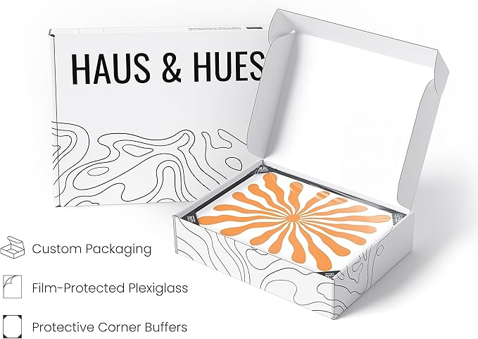 HAUS AND HUES Sun Wall Art - Colorful Abstract Orange Decor, Bright Sunset Artwork (Black Frame, 24x36)