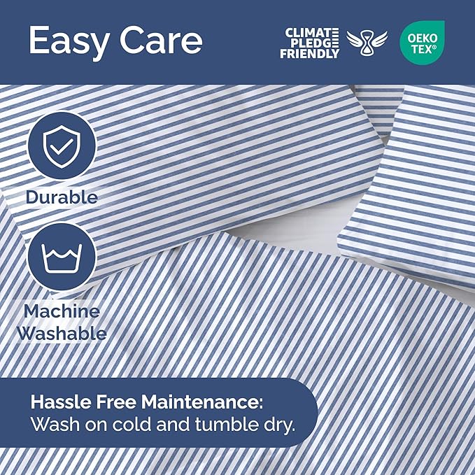 Duvet Cover Twin/Twin XL Size - Extra Soft Twin/Twin XL Size Duvet Cover - Lightweight, Breathable & Cozy w/Zipper Closures and Ties - 68" x 90" Inches - (Blue Stripes 2) Comforter Not Included