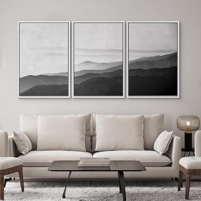 SIGNWIN Framed Canvas Print Wall Art Side of Mountain in Mist Nature Rocky Cozy Neutral Minimalism Contemporary Black and White for Living Room, Bedroom, Office - 24"x36"x3 White