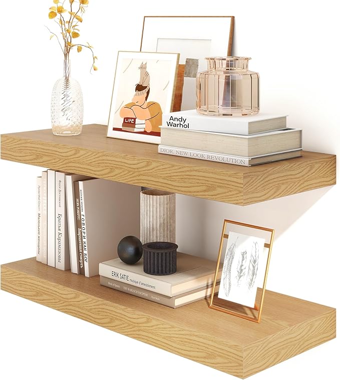 30 Inch Floating Shelves | 12 Inch Deep Oak Floating Shelves Set of 2 | 30" W x 12" D Rustic Wood Shelves for Wall | Deep Oak Shelves for Living Room Bathroom Laundry Room Kitchen