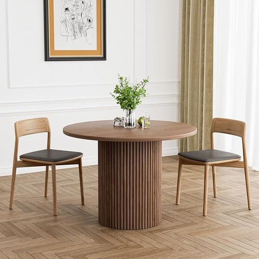 Rophefx Round Dining Table, 41.7" Modern Wood Kitchen Table for 4, Pedestal Circle Dining Tables, Fluted Dining Table for Leisure, Coffee, Kitchen, Dining Room φ41.7" x 29.9"H (Walnut Color)