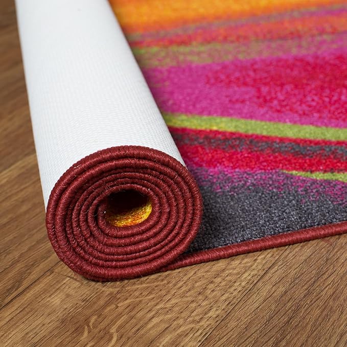 Rugshop Multi Waves Non Slip Modern Colorful Area Rug Fade Resistant for Living Room, Bedroom and Office, 3'3" x 5'