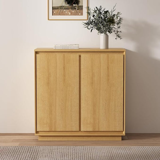 1pcs Sideboard Cabinet Buffet Cabinet with Storage with Adjustable Shelves and Handle-Free Design Suitable for Kitchens,Hallway,and Living Rooms Natural Oak