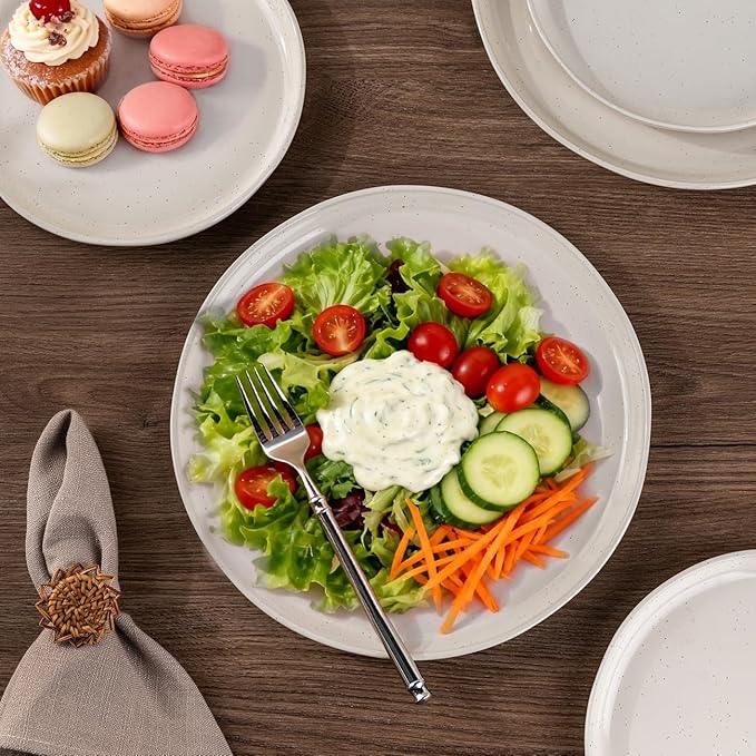 AmorArc Ceramic Dinnerware Sets with Pasta Bowls for 4, Handpainted Plates and Bowls Set with Rustic Terracotta Underside, Scratch Resistant Dishes Set, Dishwasher & Microwave Safe, 16 Pcs