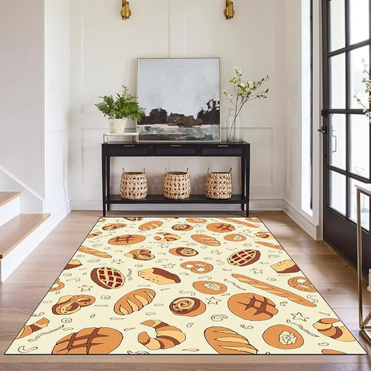 Cute Bread Area Rug 3D Cattoon Carpt Waffle Croissant and Muffin Rugs for Entryway Bedroom Living Room Kitchen Home Decor Washable Non Slip Floor Mat,3'x5'