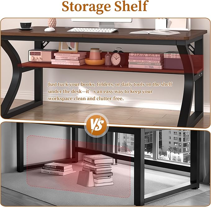 47 X 23.6'' Computer Desk, Home Office Desks w/Shelf Storage, Computer Desk w/Metal Frame, Cable Management, Study Student Desk Writing Work Table Deeper & Thicker Desktop for Home Bedroom