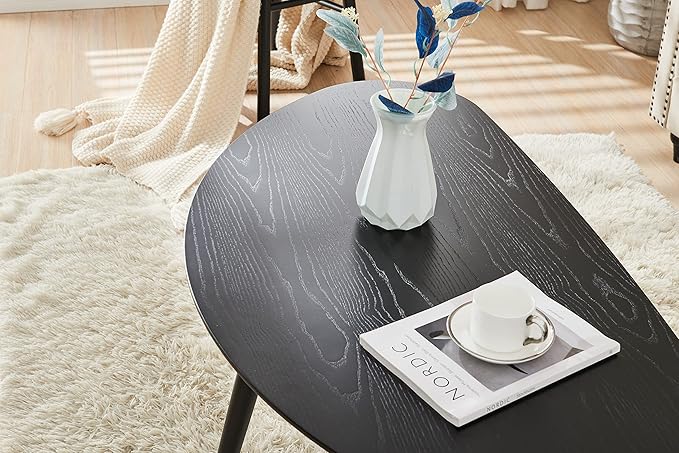 Solid Wood Table Desk, Coffee Table End Table Round for Kitchen Dining Room, Living Room, Bedroom and Restaurant, 4 Legs Removable-Black