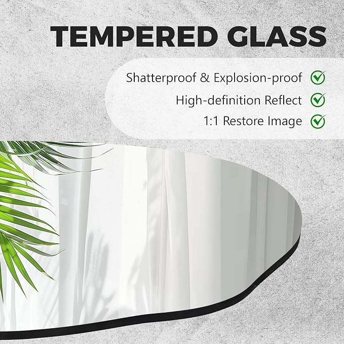 Irregular Wall Mirror 24x36 Inch,Asymmetrical Frameless Bathroom Mirrors with Tempered Glass for Bathroom Living Room Bedroom