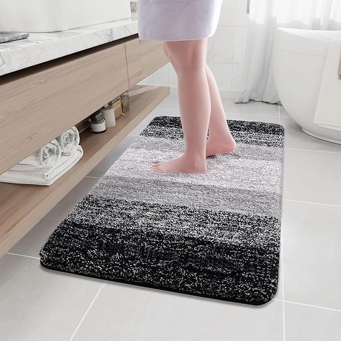 Arotive Microfiber Bathroom Rugs, Shaggy Soft and Absorbent Bath Rug, Non-Slip, Thick Plush Machine Washable Dry Bath Mats for Bathroom, Tub and Shower, 45x27, Black, Rectangular