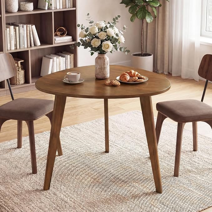 Giantex 35.5" Dining Table for 2-3, Farmhouse Wooden Kitchen Table with Solid Rubber Wood Legs, Space-Saving Dinner Table for Dinette, Living Room, Dorm, Home Office, Walnut