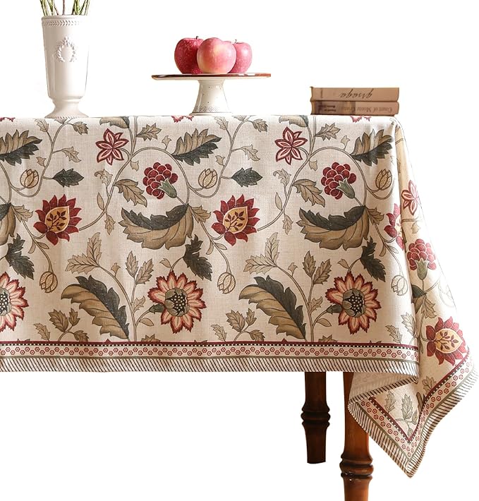 ISAENNE Designer Provence Floral Small Square Tablecloth,Linen Colorful Washable Indoor Table Cloth,Durable Home Decor Tablecloths for Dining Thanksgiving Kitchen Christmas,55"*55"-Ratina