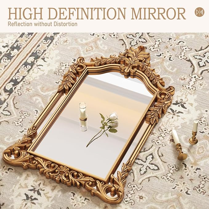 Large Retro Gold Mirror for Wall Decor 30"x47" Vanity Antique Baroque Ornate Wall Mirrors Victorian Arched Mirror for Bathroom, Living Room, Entryway, Fireplace, Bedroom