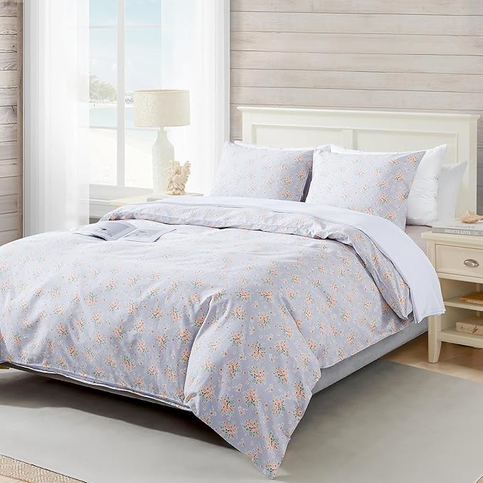 HoneiLife Wildflower Duvet Cover King - 100% Cotton Comforter Cover Sets, 3-PC Floral Duvet Cover Sets, Botanical Bedlinen Set with Zipper Closure & Corner Ties
