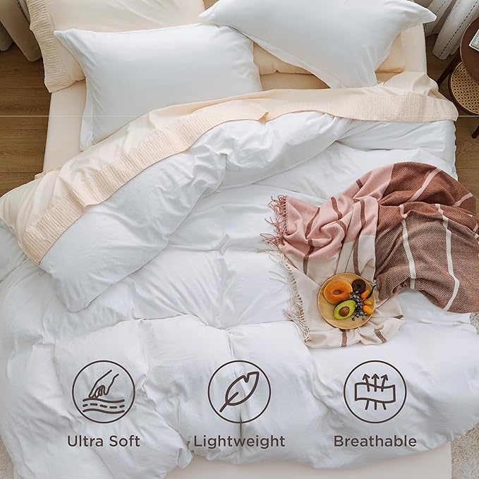 Bedsure White Super Queen Duvet Cover - 3 Pieces Prewashed Cotton-Like Extra Soft Bedding Set, Includes 1 Duvet Cover 98x90 Inches with Zipper Closure & 2 Pillow Shams, Comforter Not Included
