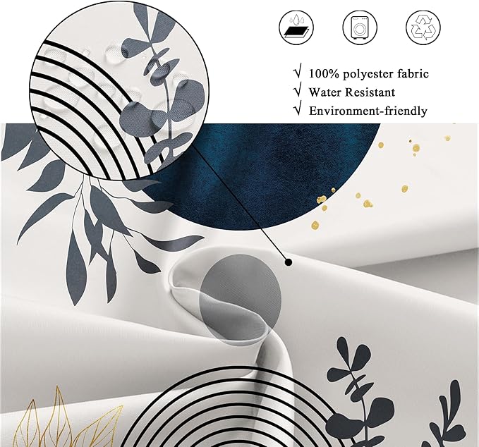 Riyidecor Extra Long Boho Modern Shower Curtain for Bathroom Decor 72Wx96H Navy Blue Abstract Bohemian Tropical Minimalist Aesthetic Art Printed Fabric Polyester Waterproof 12 Pack Plastic Hook