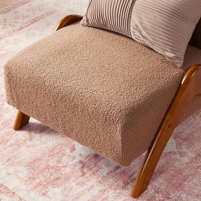 Oversized Accent Chair, upholstered armless mid Century Modern Living Room Chair with Wooden Legs for Bedroom/Office/Cafe, Sherpa Brown