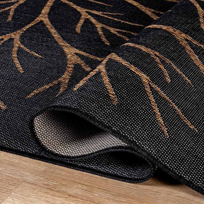 Washable Indoor Outdoor Rug 5x7 Modern Area Rugs Branch Pattern Non Shedding Waterproof Easy Clean Patio Deck Porch Living Room Bedroom Garden RV (5 X 7 Gold)