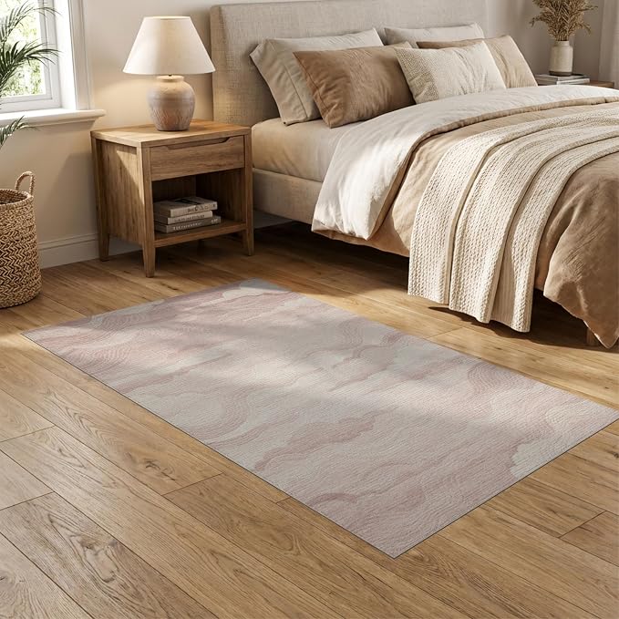 5'x7' Washable Abstract Abstract Area Rug, Cream Flatwoven Floor Covering for Dining Room, Under Table, Home Office, Non-Slip Chair-Friendly Carpet | Ref:2208255