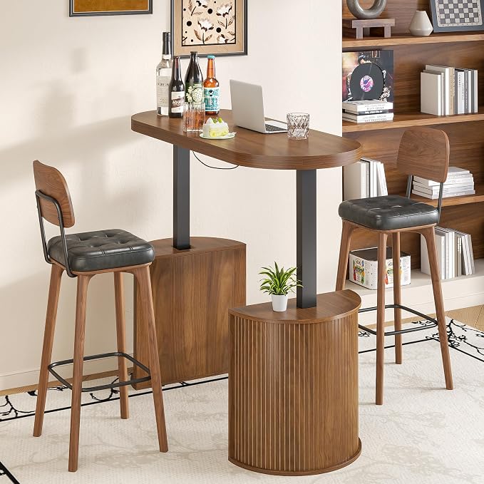 Mid Century Modern Electric Standing Desk with Storage, 55 x 22 Inch Small Sit Stand Up Desk, Wood Adjustable Height Computer Executive Desk for Home Office, Laptop, Walnut