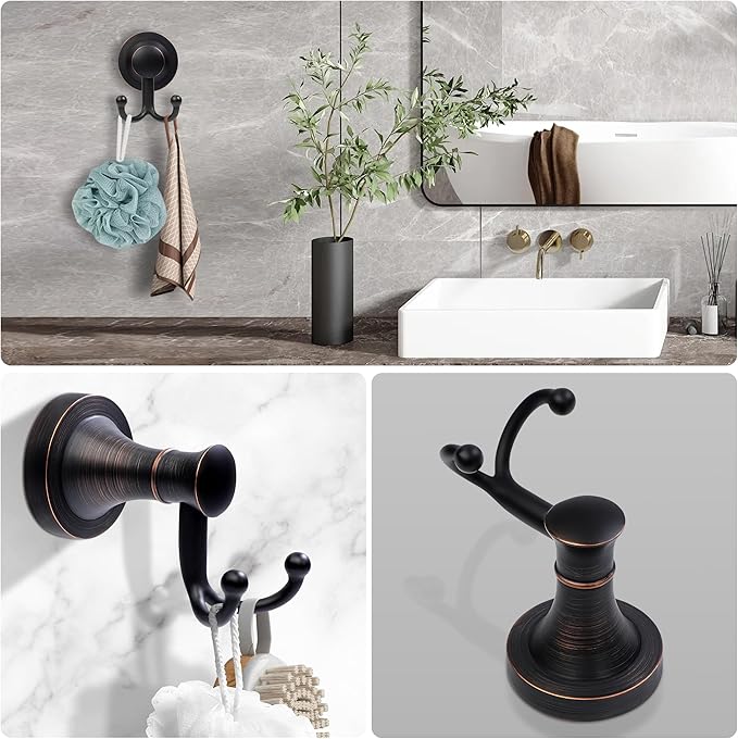 Oil Rubbed Bronze Bathroom Towel Hook, Bronze Bathroom Robe Hook, Heavy Duty Double Towel Hooks Bath Farmhouse Coat Clothes Hook Wall Mounted Rustic for Kitchen Washroom