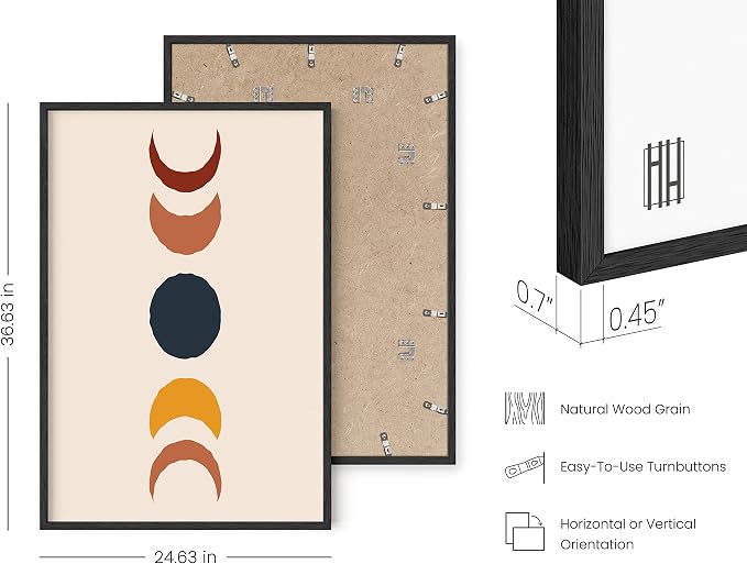 HAUS AND HUES Moon Phases Wall Art - Colorful Moon Transition Print, Mid Century Boho Celestial Decor, Modern Moon Phases Poster, Black Frame 24x36