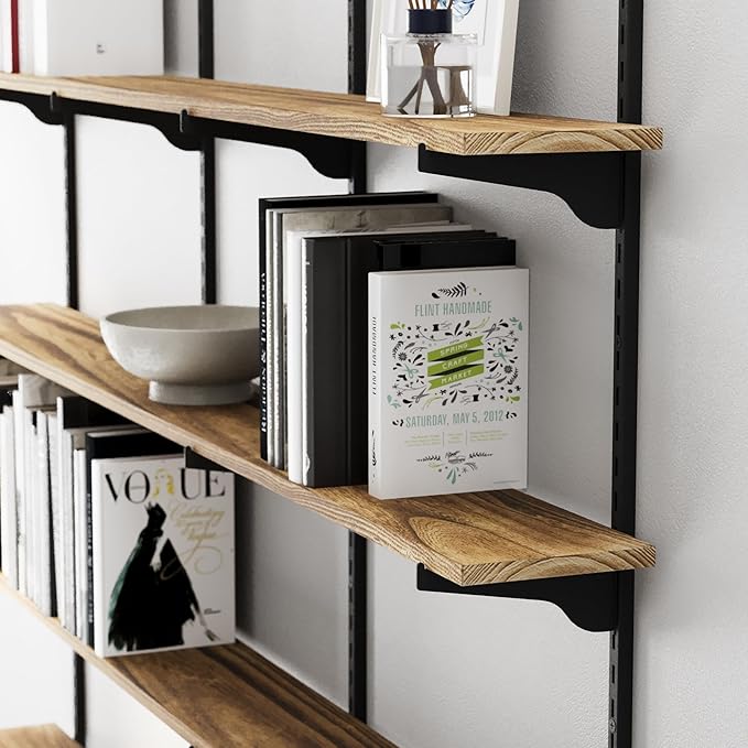 Wallniture Turin 60 Inch Floating Shelf, Adjustable Wall Shelves, Wood Shelving, Wooden Floating Shelves, Wall Mounted Bookshelf, Storage for Living Room, Kitchen, Office, 4 Tier, Burnt Finish