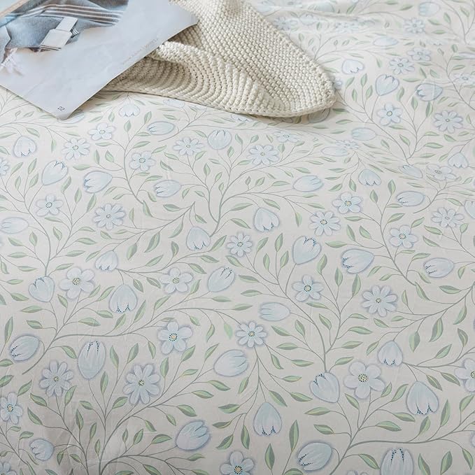 HoneiLife Floral Duvet Cover King - 100% Cotton Comforter Cover, Soft & Breathable Bedding Duvet Cover Sets with Zipper Closure & Corner Ties, 3-PC Wildflower Comforter Cover Sets, Early Summer