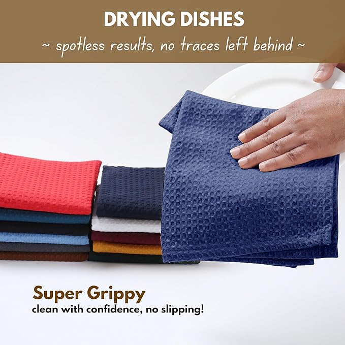 Native Fab 6 Pack Waffle Dish Cloths - 100% Cotton, 12x12 inch, Absorbent, Quick Drying, Washable Towels for Cleaning, Cooking & Baking - Perfect for Home, Restaurants, Bars, Multi Use - Indigo Blue