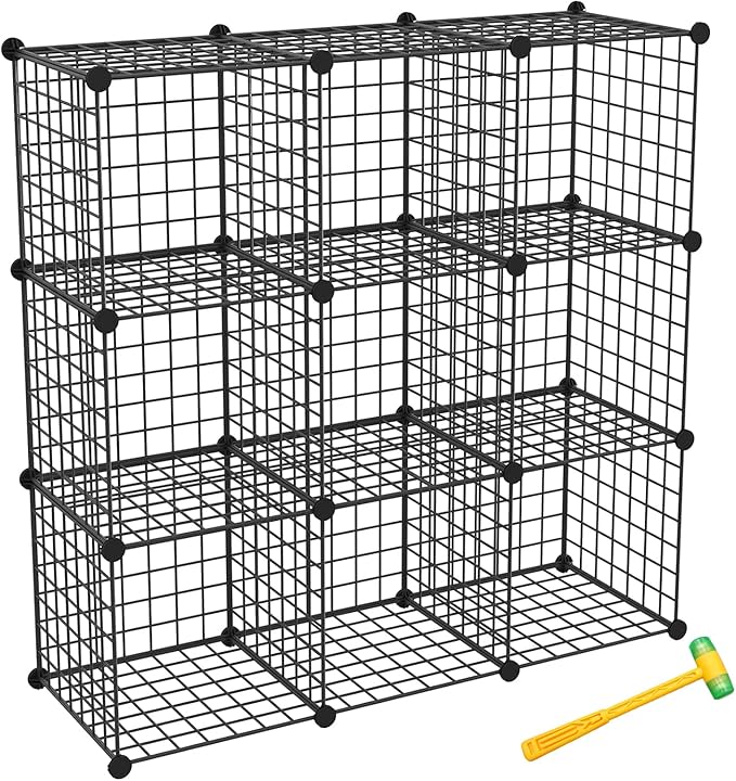 Wire Cube Storage Organizer, Metal Storage Shelves Bookshelf, Stackable Modular Closet Organizer for Bedroom Living Room, Office,Storage Shelves (9 Cubes, Iron)