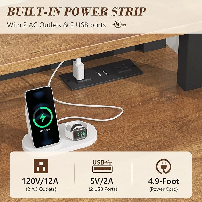 YOMILUVE Farmhouse Computer Desk with Drawers, 47" Small Computer Desk with Power Outlets, Home Office Desk with Monitor Stand & 4 Drawers, Writing Study Table, Brown and Black