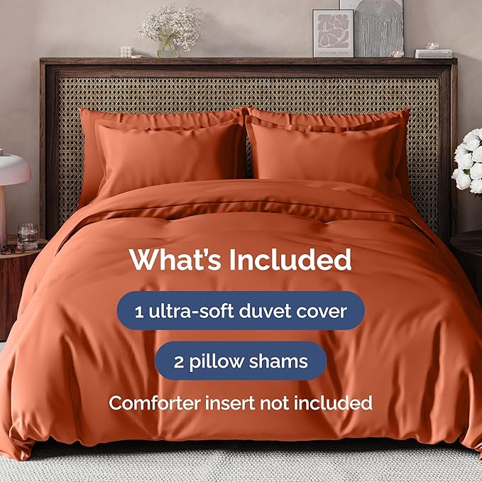 Duvet Cover Cal King Size - Extra Soft Cal King Size Duvet Cover - Lightweight, Breathable & Cozy - Easy Care with Zipper Closures & Ties - 104" x 98" Inches - (Terracotta) Comforter Not Included