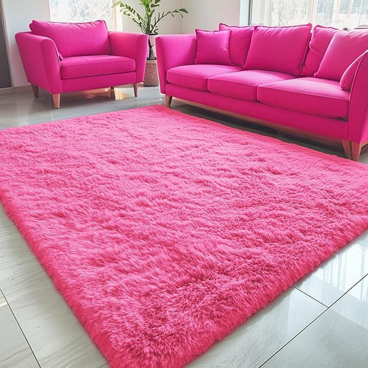 OLANLY 5x7 Machine Washable Large Area Rugs for Living Room, Bedroom, Soft Fluffy Shaggy Bedside Rug, Indoor Floor Carpet for Kids Girls and Boys, Dorms, Nursery, Home Decor Aesthetic, Hot Pink