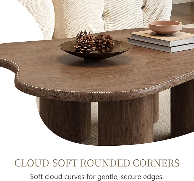 47.24" Cloud Coffee Table- Modern Cute End Table,Cartoon Coffee Table Low Center Table,Irregular Indoor Tea Table for Small Space, Living Room Walnut